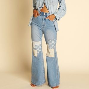 Wrangler x Billabong Womens High Rise Medium Wash Floral Patchwork Jeans Size 30
